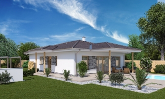 Maison simple avec toit à pans.